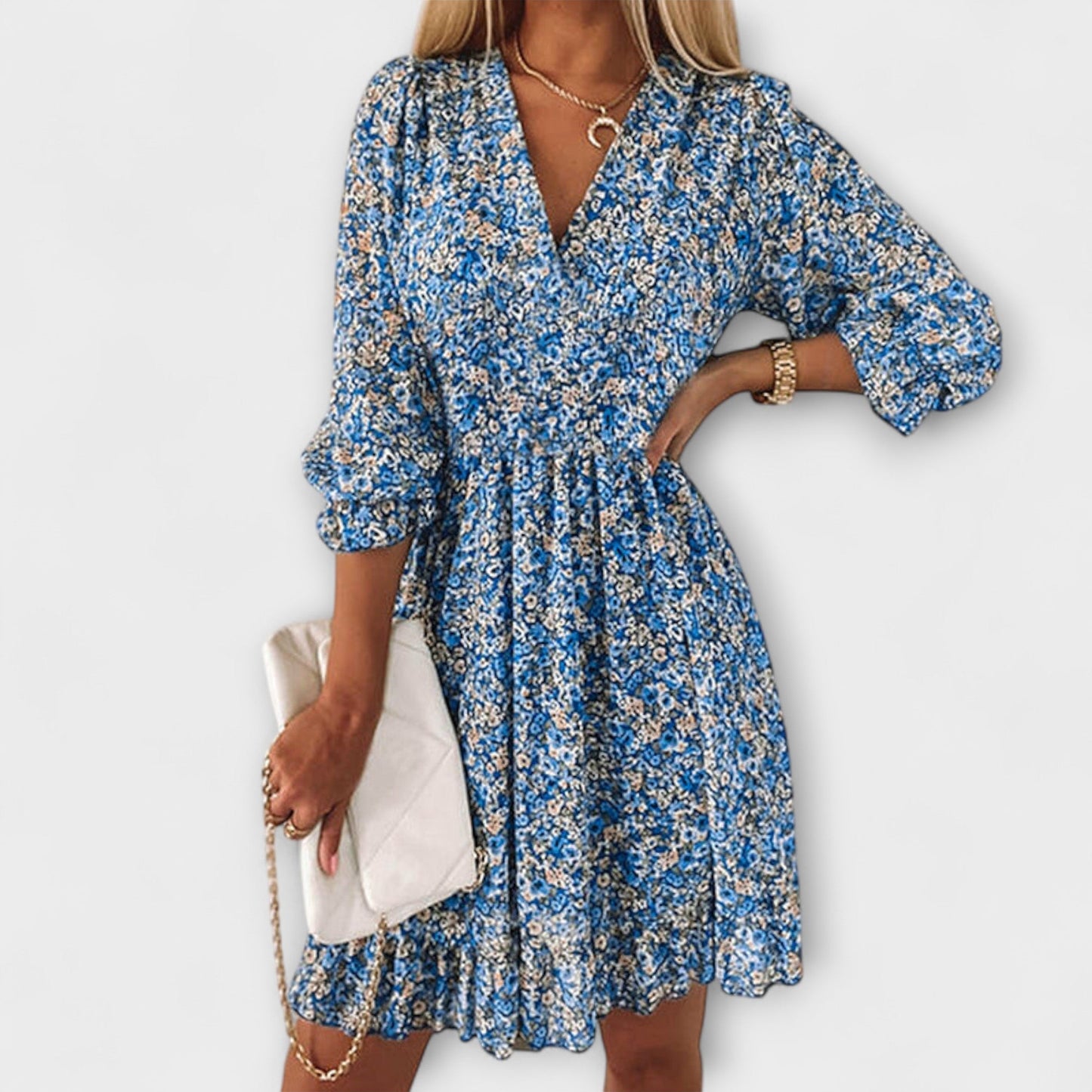 Aurora Vestido de Manga Bufante Floral para Mulheres