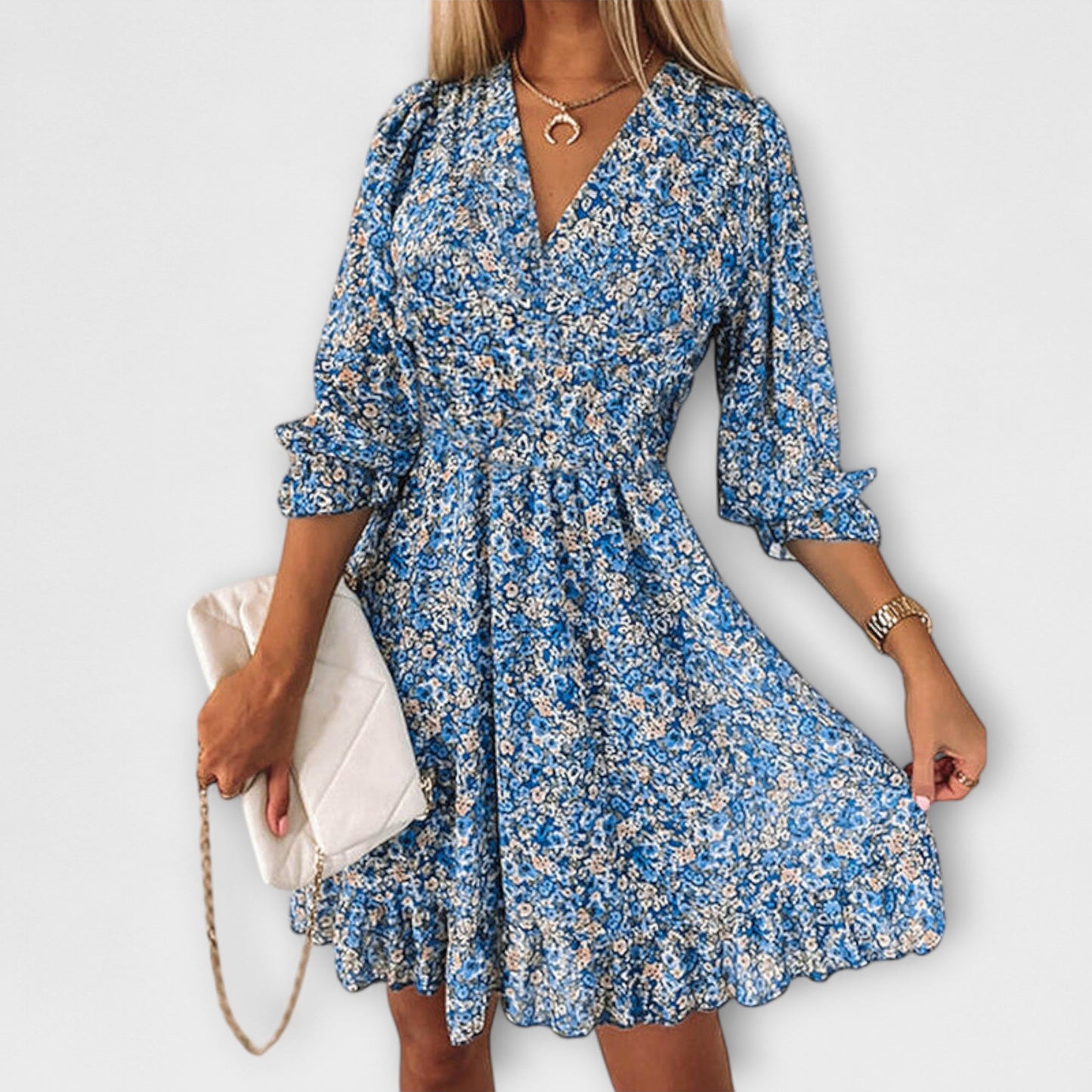 Aurora Vestido de Manga Bufante Floral para Mulheres