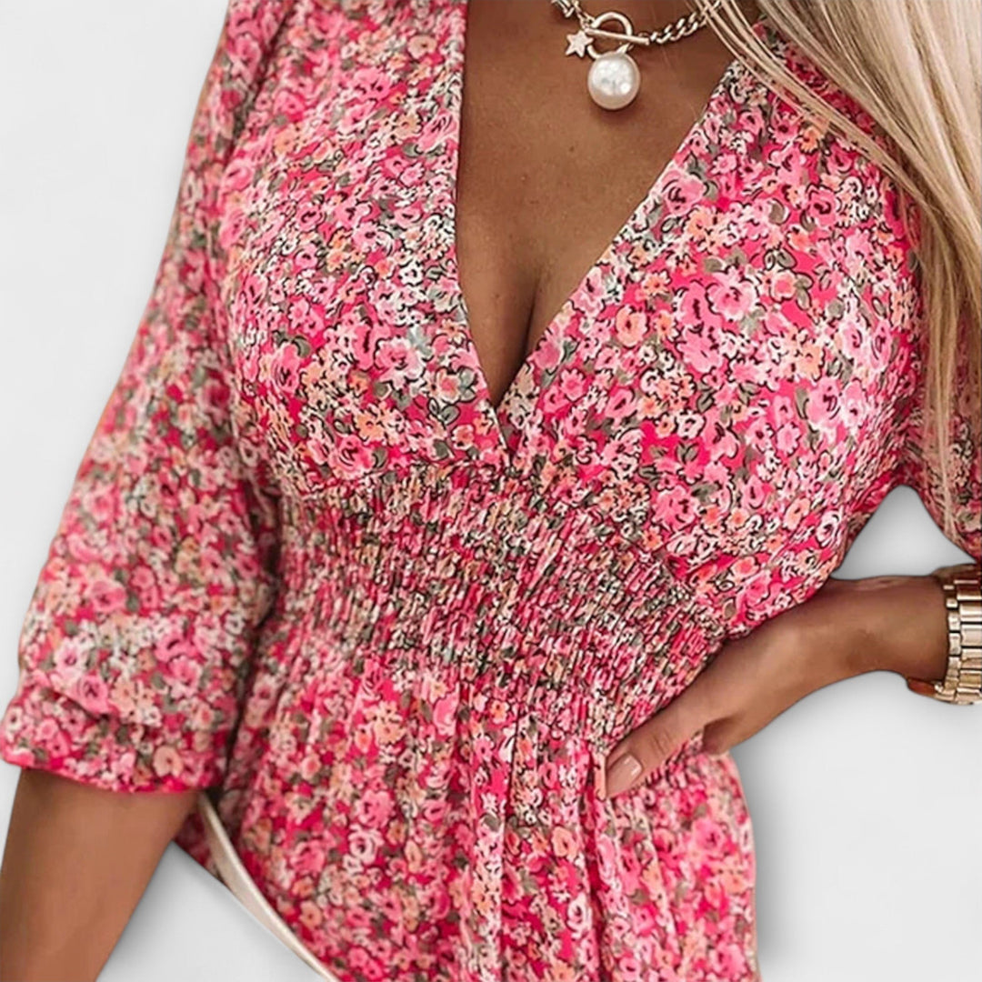 Aurora Vestido de Manga Bufante Floral para Mulheres