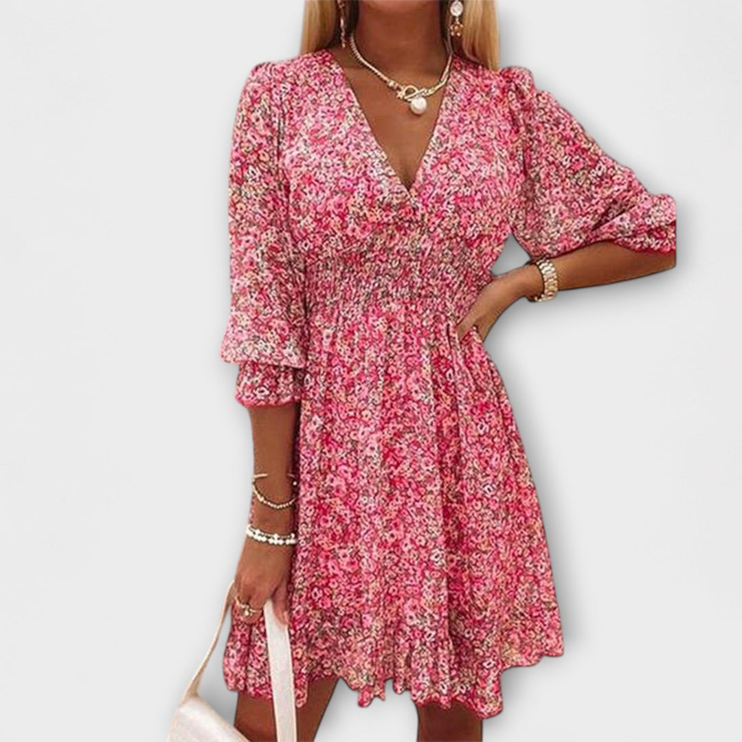 Aurora Vestido de Manga Bufante Floral para Mulheres