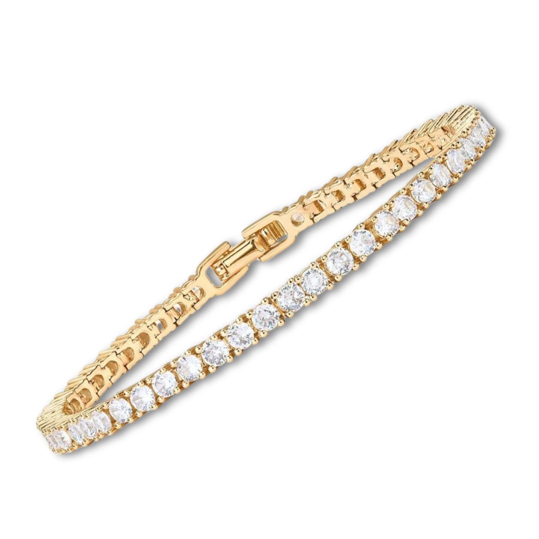 Bracelete de Tênis Clássico Elegante em Ouro