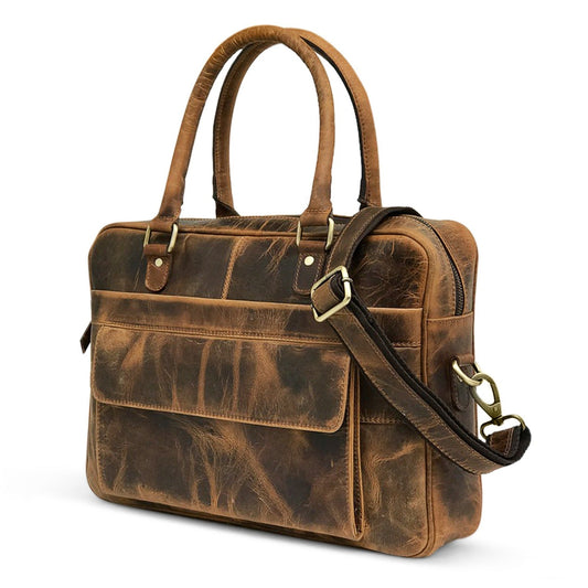 Bolsa para Laptop em Couro Marrom Hunter