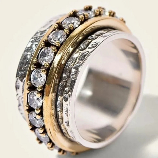 Anel Vintage Bicolor com Zircônias Incrustadas