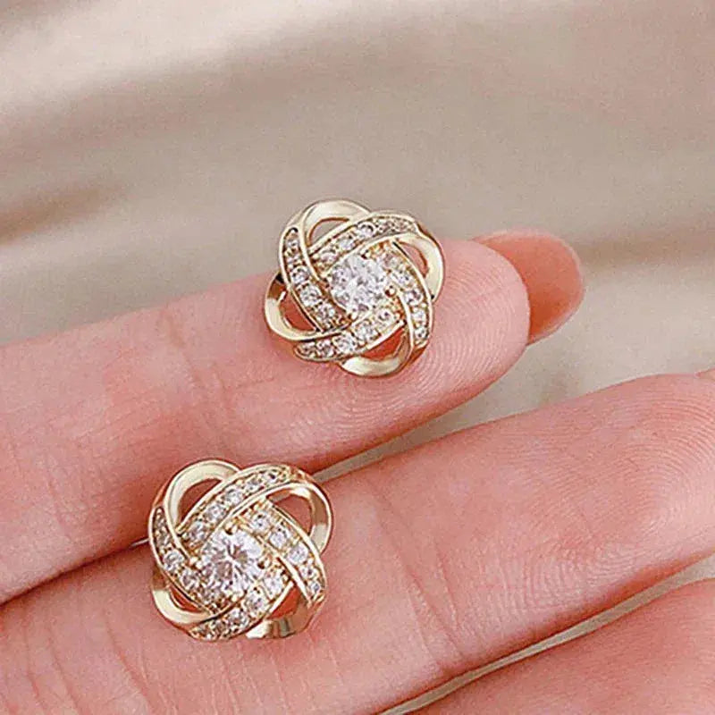 Brincos de Cristal Floral Espiral Dourados