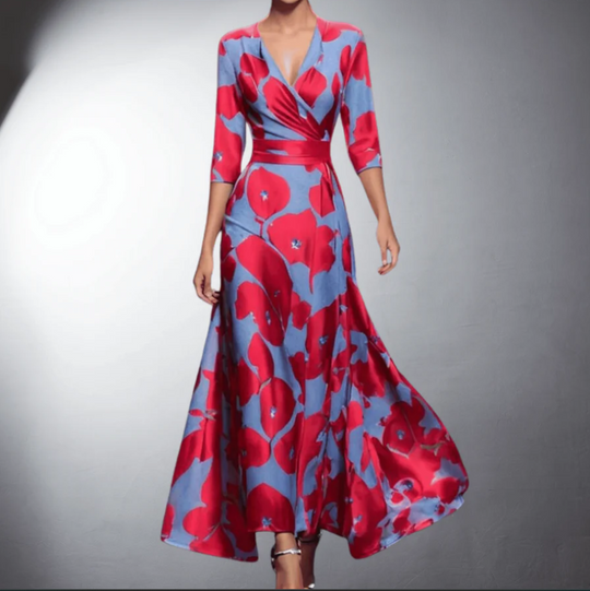 Zoe - Vestido Maxi Floral Clássico com Decote em V