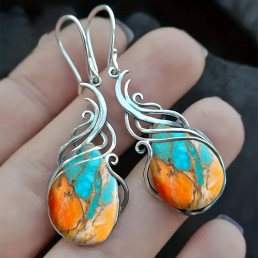 Brincos de Gema Azul Brilhante e Laranja