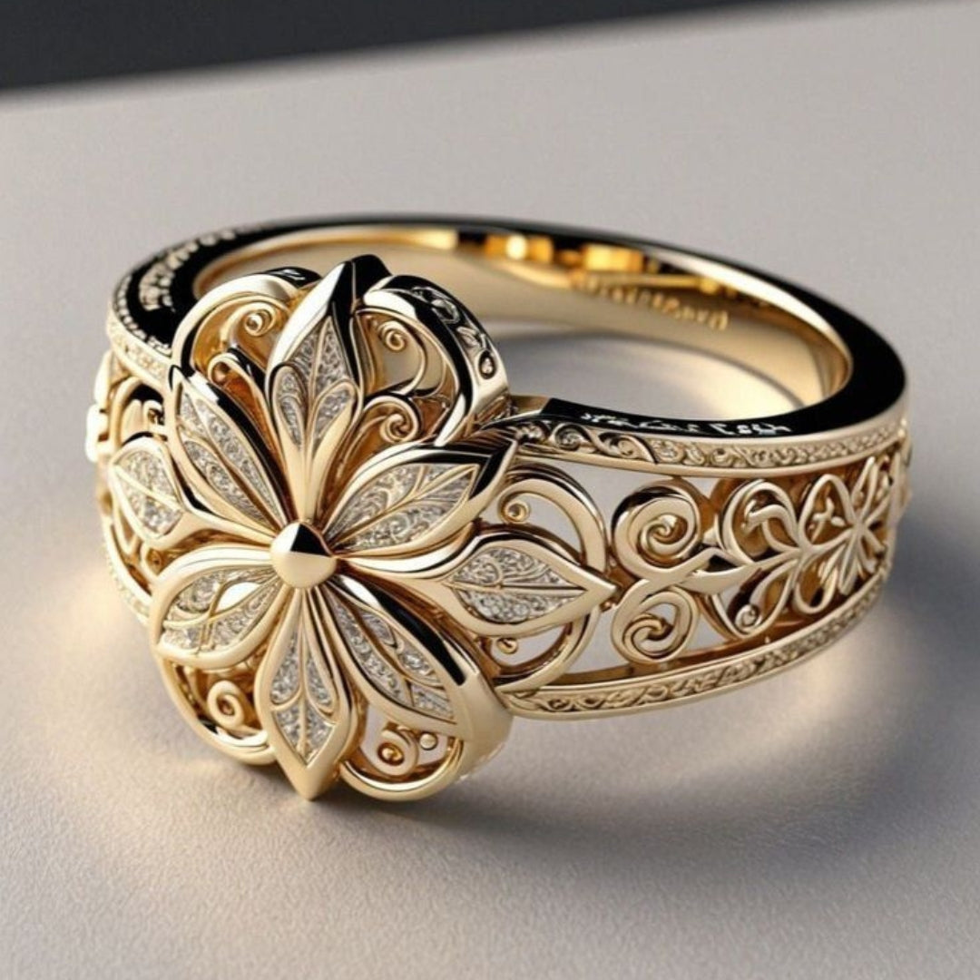 Anel de Ouro com Zircônia Floral Exótica