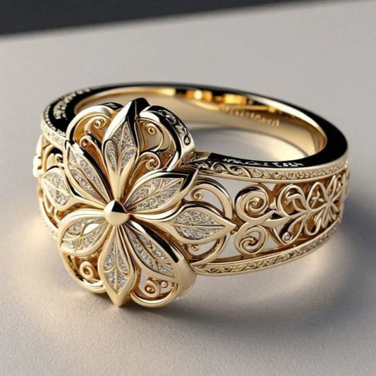 Anel de Ouro Exótico com Zircônia Floral