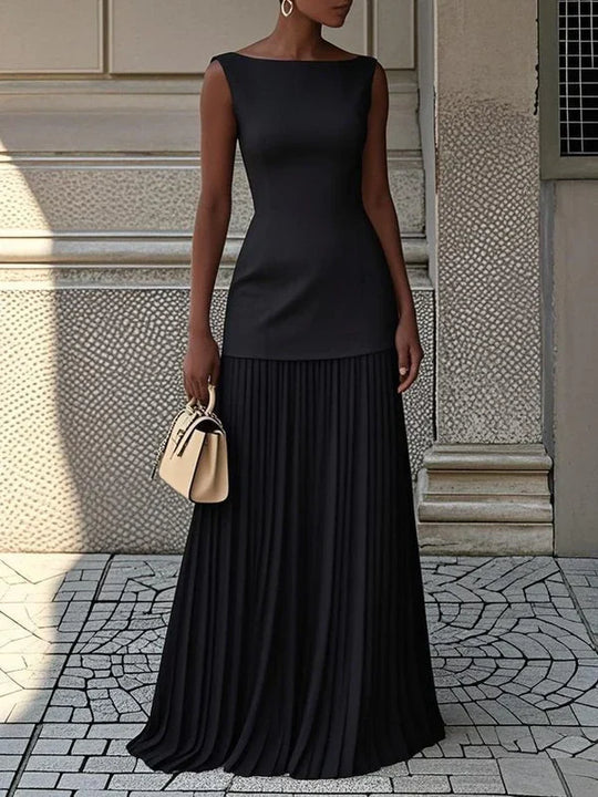 Sunthari - Vestido Longo Sem Mangas Com Pregas