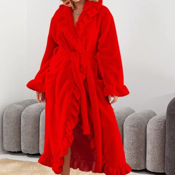 SASUKE™ - Robe Longo de Manga Longa com Babados Elegante