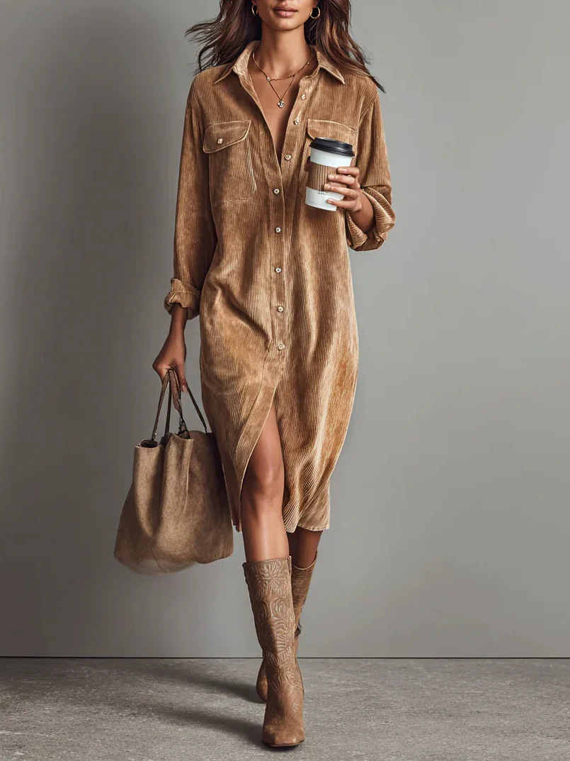Vestido com Bolso Duplo no Peito