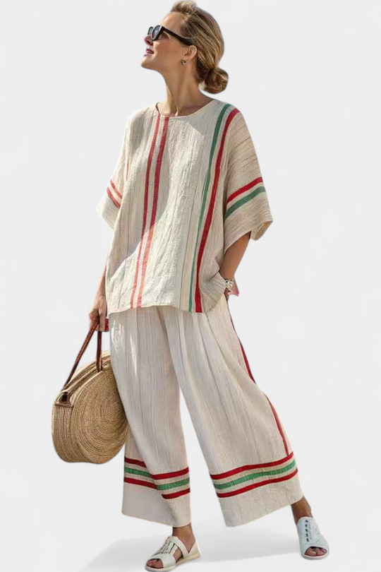 Truvane | Blusa Boho Confortável com Estampa e Calças Largas