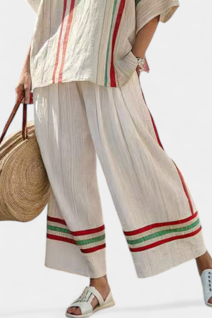 Truvane | Blusa Boho Confortável com Estampa e Calças Largas