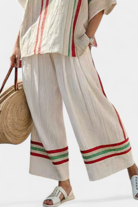 Truvane | Blusa Boho Confortável com Estampa e Calças Largas