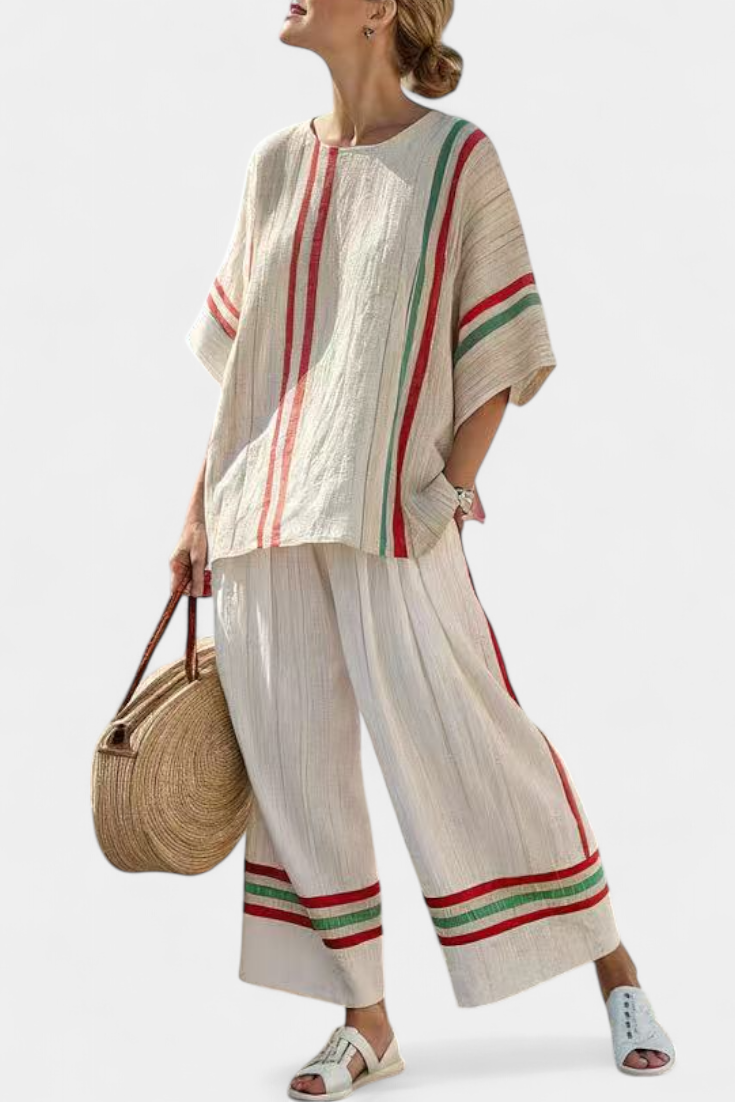 Truvane | Blusa Boho Confortável com Estampa e Calças Largas