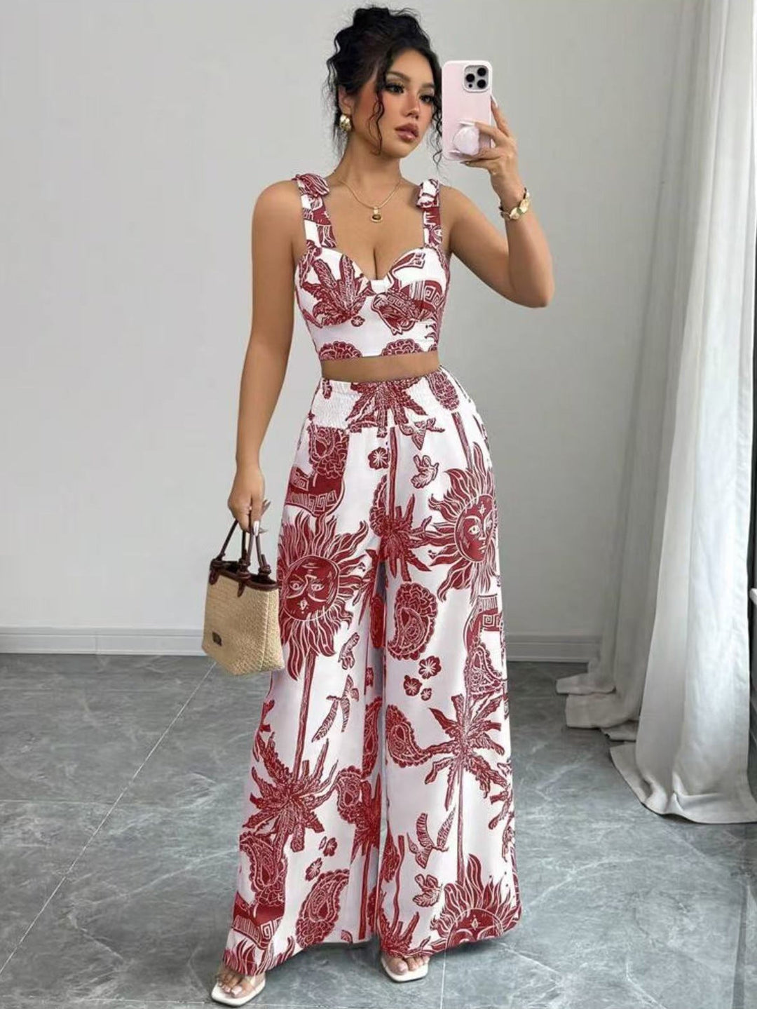 THAWDI™ - Conjunto Elegante de Calça Cropped e Pantacourt Estampada