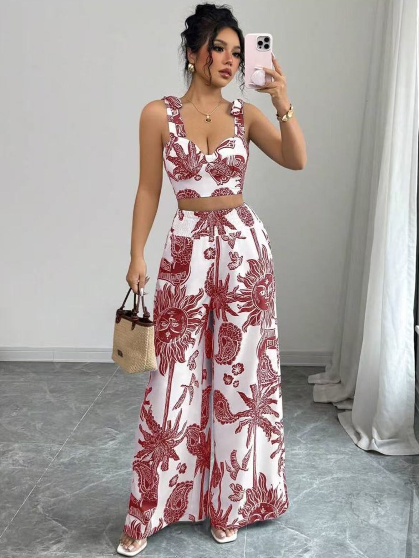 THAWDI™ - Conjunto Elegante de Calça Cropped e Pantacourt Estampada