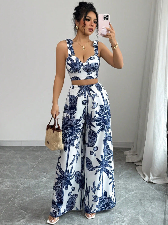 THAWDI™ - Conjunto Elegante de Calça Cropped e Pantacourt Estampada