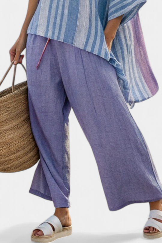 Zellora | Top Elegante em Lavanda e Azul Céu & Calças de Linho