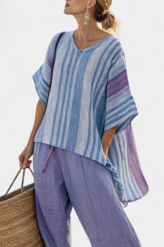 Zellora | Top Elegante em Lavanda e Azul Céu & Calças de Linho
