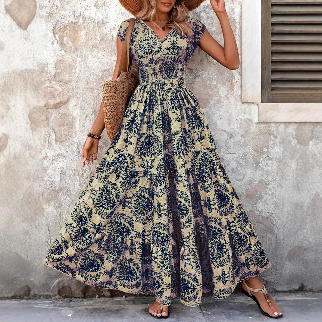 SARKI™ - Vestido Boho Chic de Verão com Decote em V e Pregas