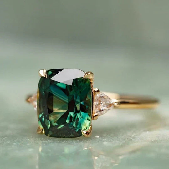 Anel de Ouro com Pedra Verde Inspirado em Vintage