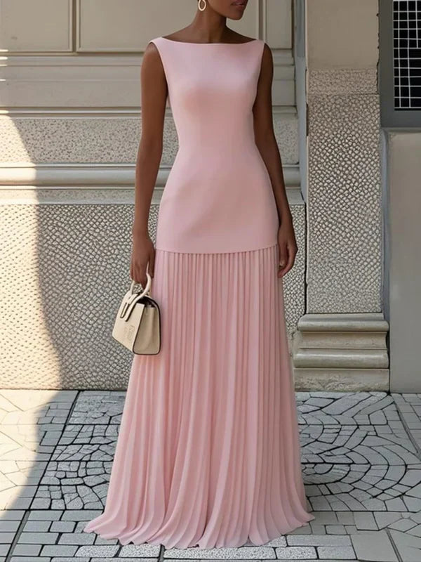 Sunthari - Vestido Longo Sem Mangas Com Pregas