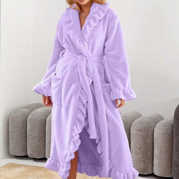 SASUKE™ - Robe Longo de Manga Longa com Babados Elegante