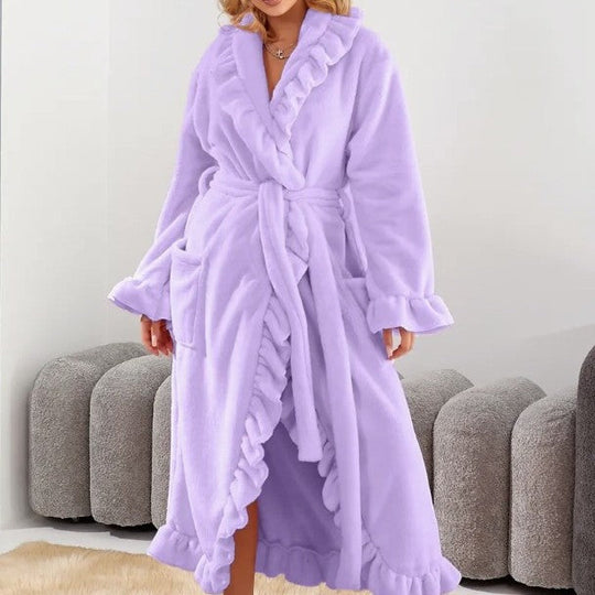 SASUKE™ - Robe Longo de Manga Longa com Babados Elegante