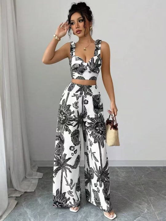 THAWDI™ - Conjunto Elegante de Calça Cropped e Pantacourt Estampada