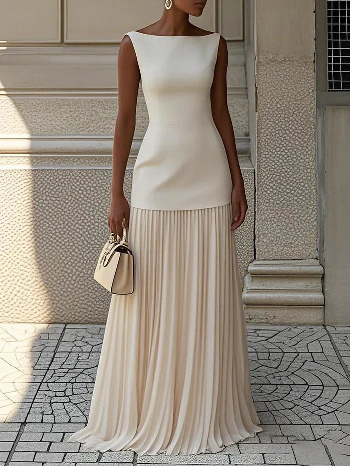 Sunthari - Vestido Longo Sem Mangas Com Pregas
