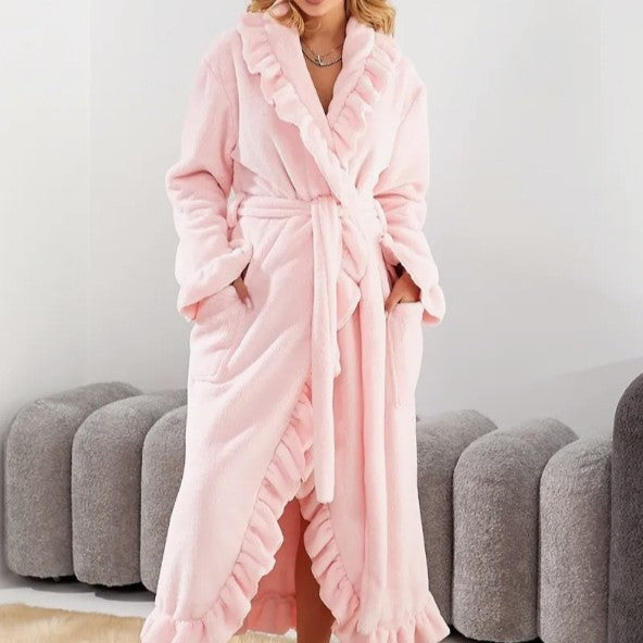 SASUKE™ - Robe Longo de Manga Longa com Babados Elegante
