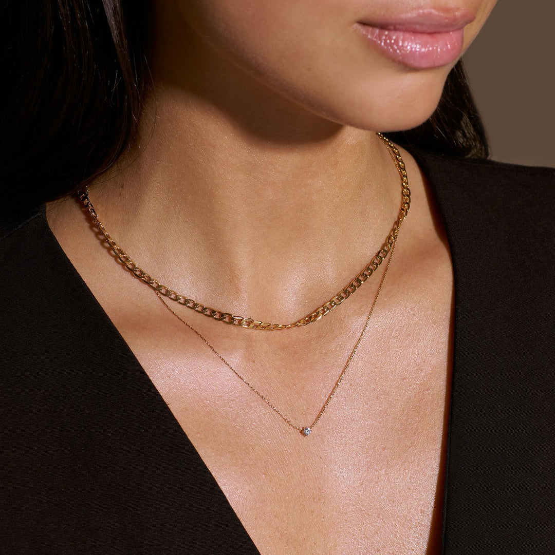Colar de Cadeia Curb de Ouro Vintage com Elos Planos
