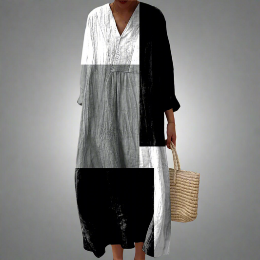 Colette | Vestido Maxi Patchwork Abstrato