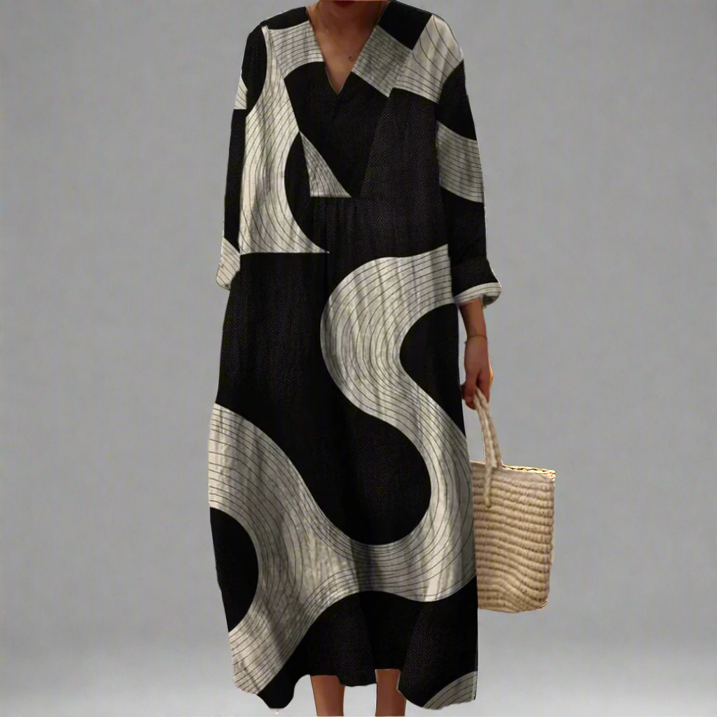 Claudine | Vestido Maxi Fluido Abstrato