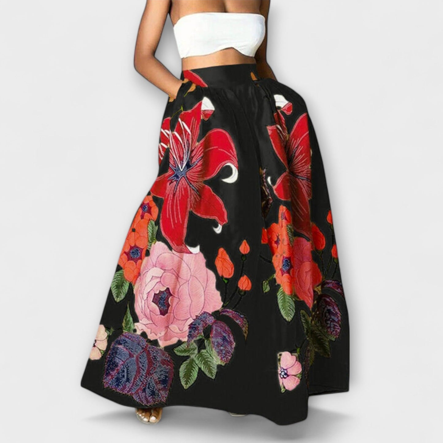 Ysolda - Saia Floral de Cintura Alta
