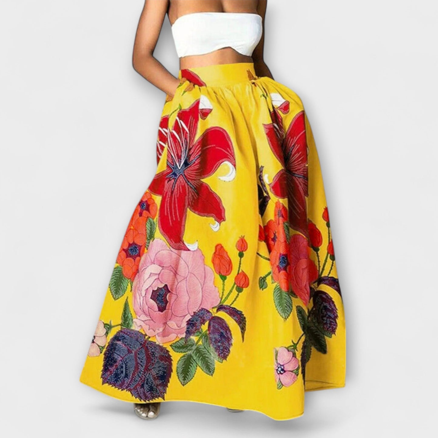 Ysolda - Saia Floral de Cintura Alta