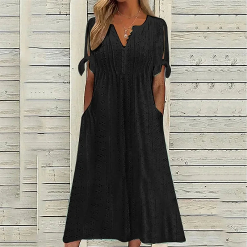 Isa | VESTIDO MIDI DE ALGODÃO LISTRADO COM ELEGÂNCIA DESCONTRAÍDA