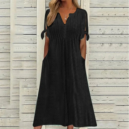 Isa | VESTIDO MIDI DE ALGODÃO LISTRADO COM ELEGÂNCIA DESCONTRAÍDA