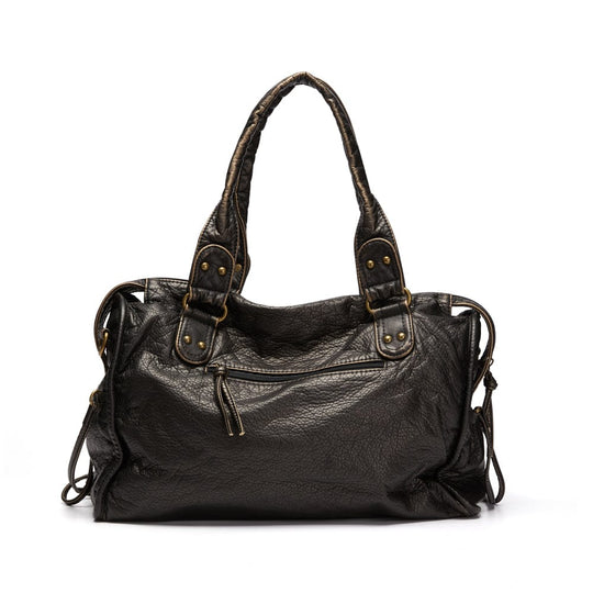 Bolsa de mão preta de couro vintage elegante