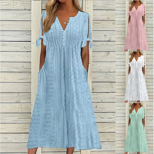 Isa | VESTIDO MIDI DE ALGODÃO LISTRADO COM ELEGÂNCIA DESCONTRAÍDA