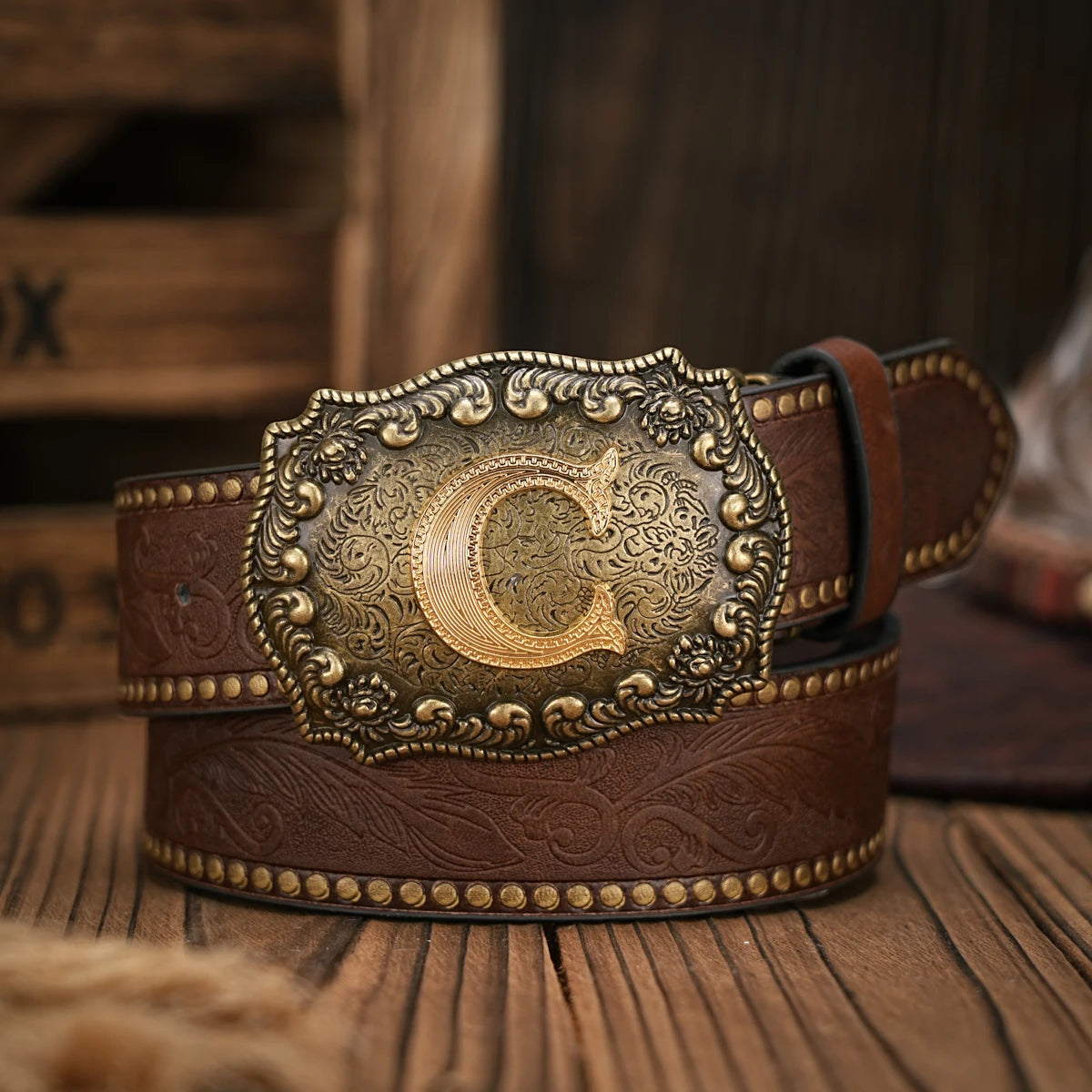 Cinto de couro Cowboy Courage com inicial personalizado
