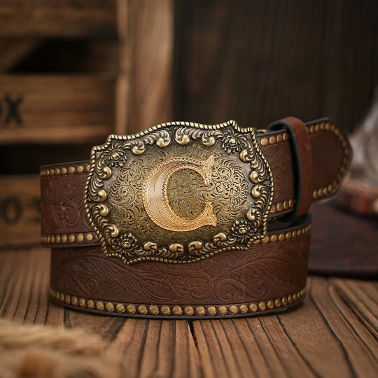 Cinto de couro Cowboy Courage com inicial personalizado