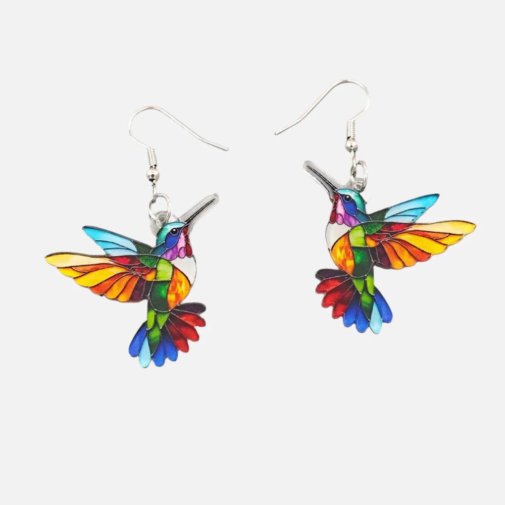 Brincos Pendentes de Beija-Flor em Acrílico – Design de Pássaro 2D Brilhante