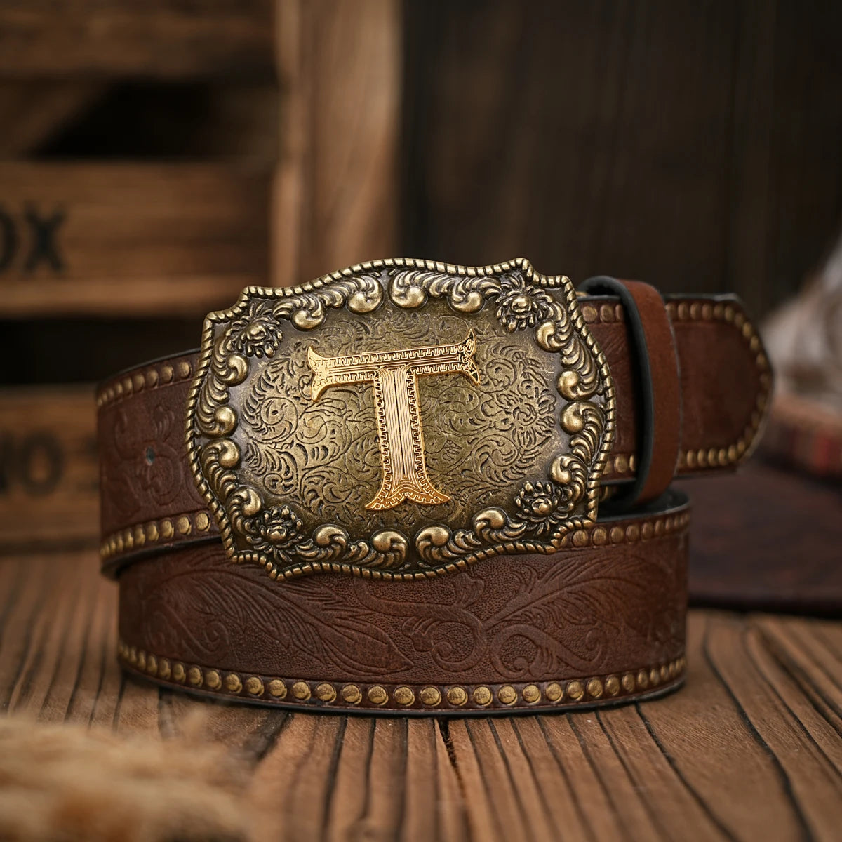 Cinto de couro Cowboy Courage com inicial personalizado