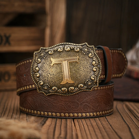 Cinto de couro Cowboy Courage com inicial personalizado
