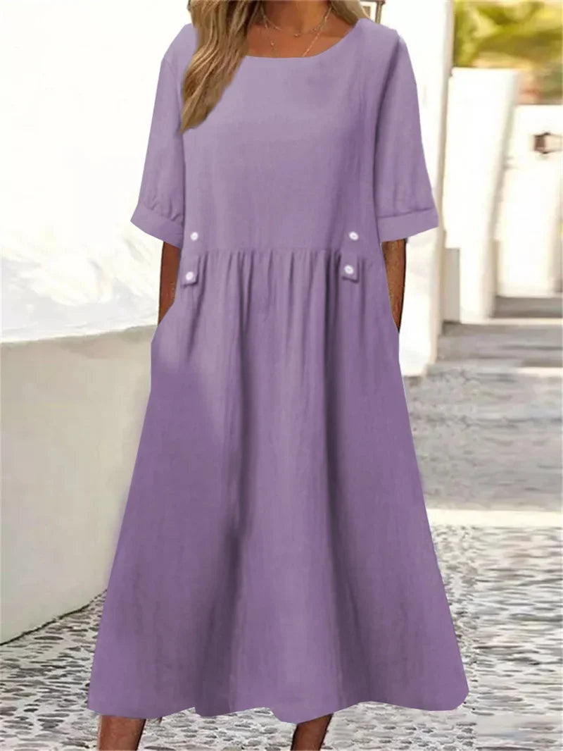 Julia | VESTIDO MIDI DE ALGODÃO LISTRADO COM ELEGÂNCIA DESCONTRAÍDA