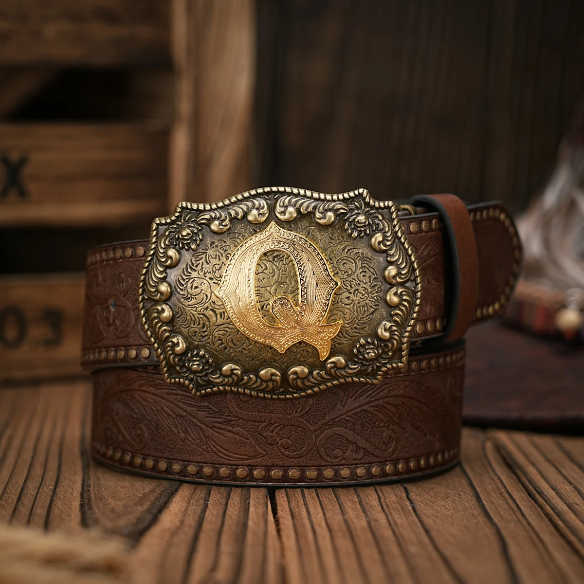 Cinto de couro Cowboy Courage com inicial personalizado