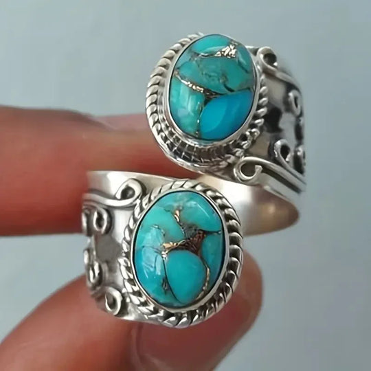 Anel de Banda Cruz em Turquesa Vintage Elegante