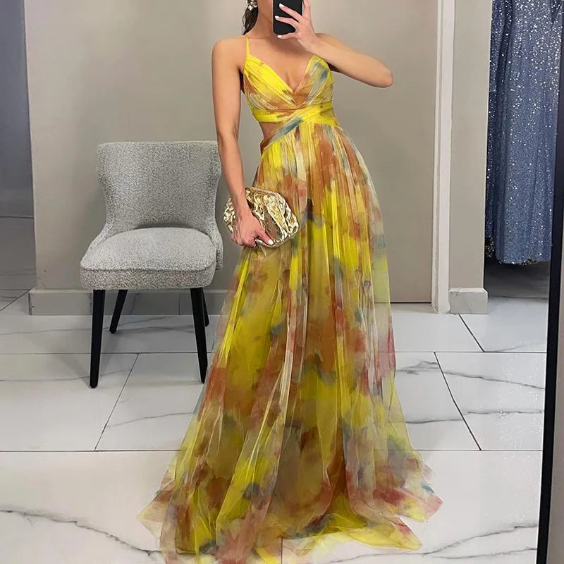 Giselle - Vestido longo com estampa floral encantadora